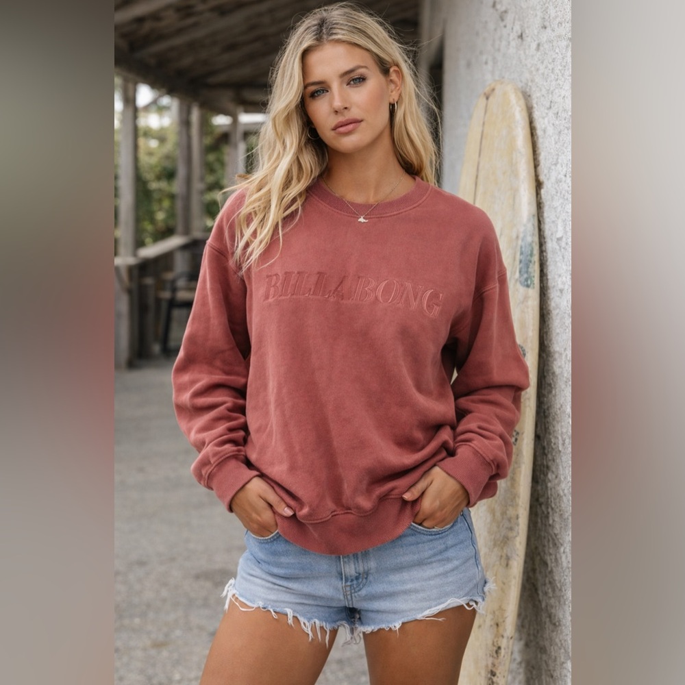 Billabong Rust Rose Embroidered Logo Crewneck Sweatshirt